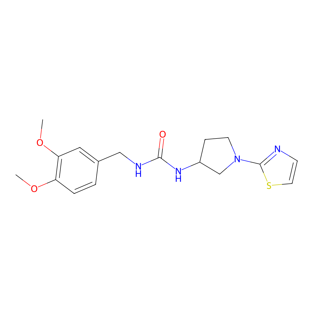 1-(3,4-Dimethoxybenzyl)-3-(1-(thiazol-2-yl)pyrrolidin-3-yl)urea molecular structure, CAS 1797709-92-2