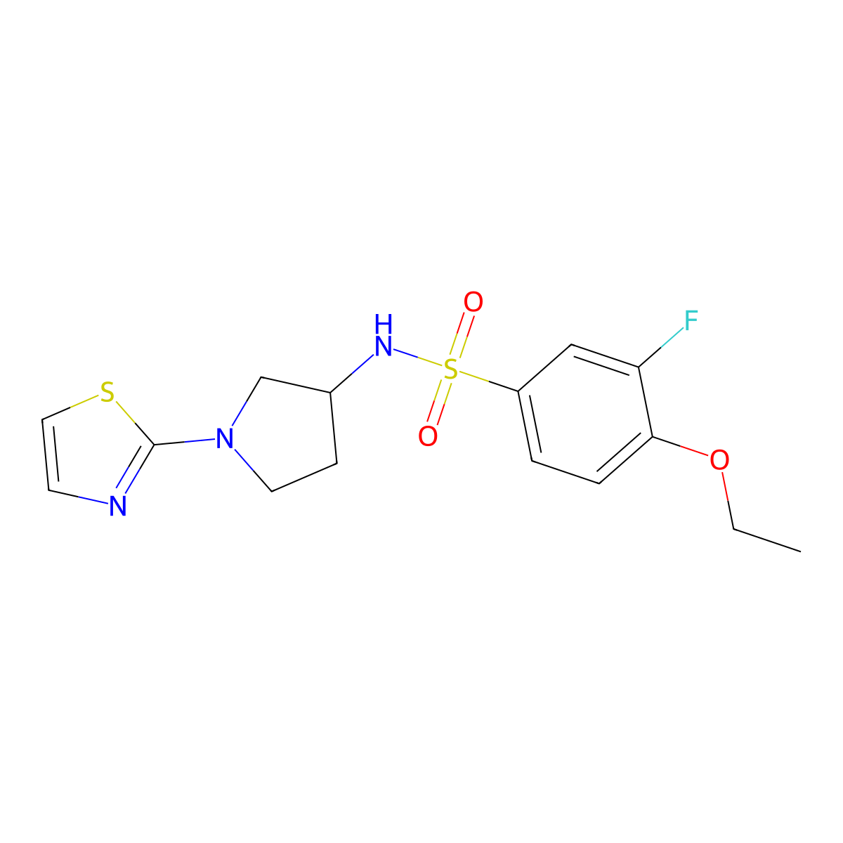 4-ethoxy-3-fluoro-N-(1-(thiazol-2-yl)pyrrolidin-3-yl)benzenesulfonamide molecular structure, CAS 1797710-04-3