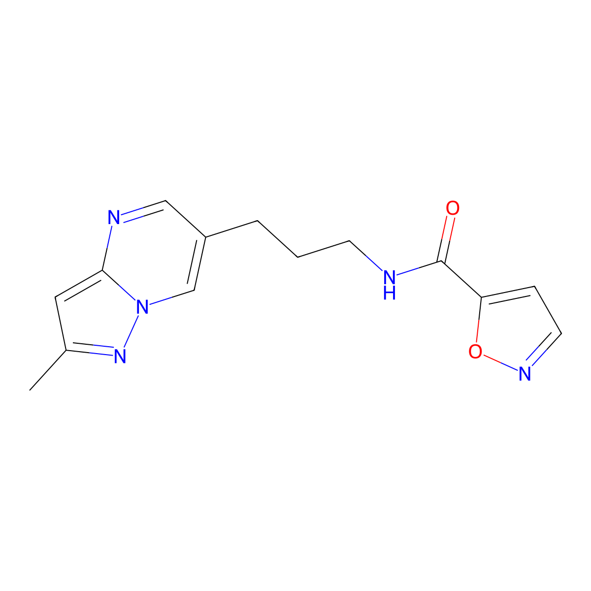 N-(3-(2-methylpyrazolo[1,5-a]pyrimidin-6-yl)propyl)isoxazole-5-carboxamide molecular structure, CAS 1797710-30-5