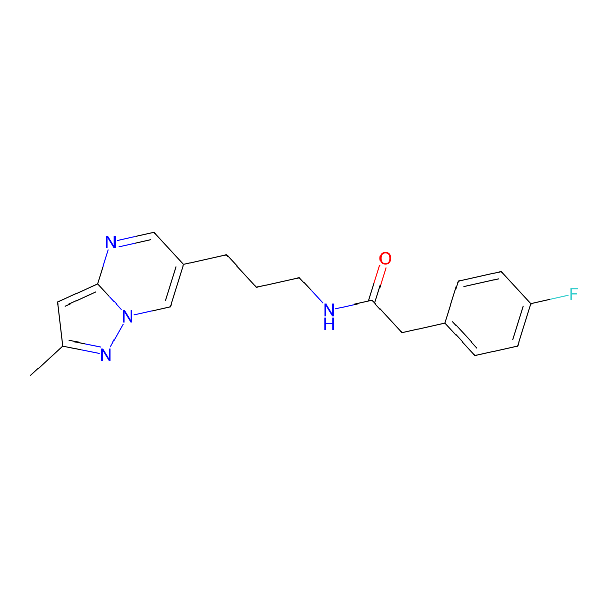 2-(4-fluorophenyl)-N-(3-{2-methylpyrazolo[1,5-a]pyrimidin-6-yl}propyl)acetamide molecular structure, CAS 1797710-36-1