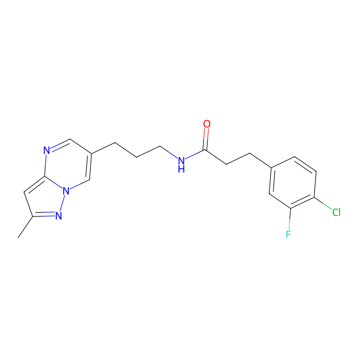 3-(4-chloro-3-fluorophenyl)-N-(3-{2-methylpyrazolo[1,5-a]pyrimidin-6-yl}propyl)propanamide molecular structure, CAS 1797710-79-2