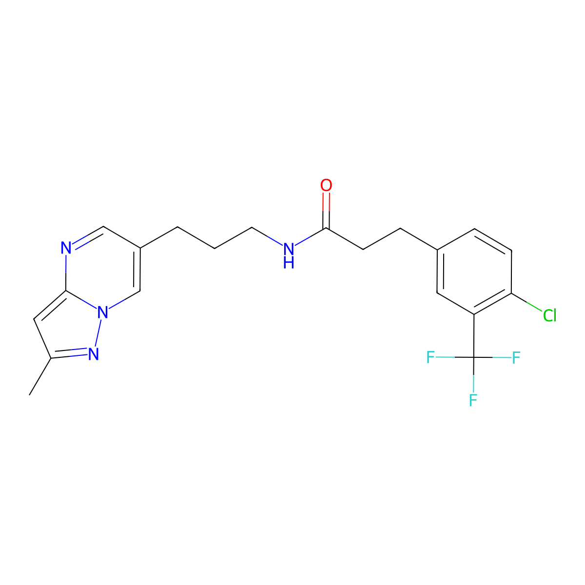 3-[4-chloro-3-(trifluoromethyl)phenyl]-N-(3-{2-methylpyrazolo[1,5-a]pyrimidin-6-yl}propyl)propanamide molecular structure, CAS 1797710-85-0