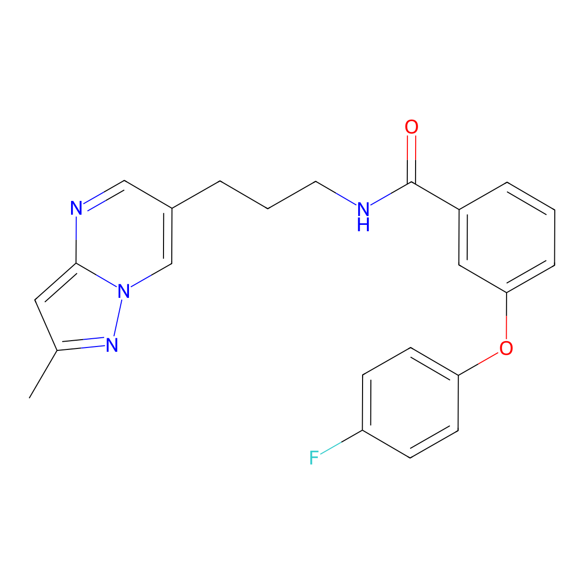 3-(4-fluorophenoxy)-N-(3-{2-methylpyrazolo[1,5-a]pyrimidin-6-yl}propyl)benzamide molecular structure, CAS 1797710-93-0