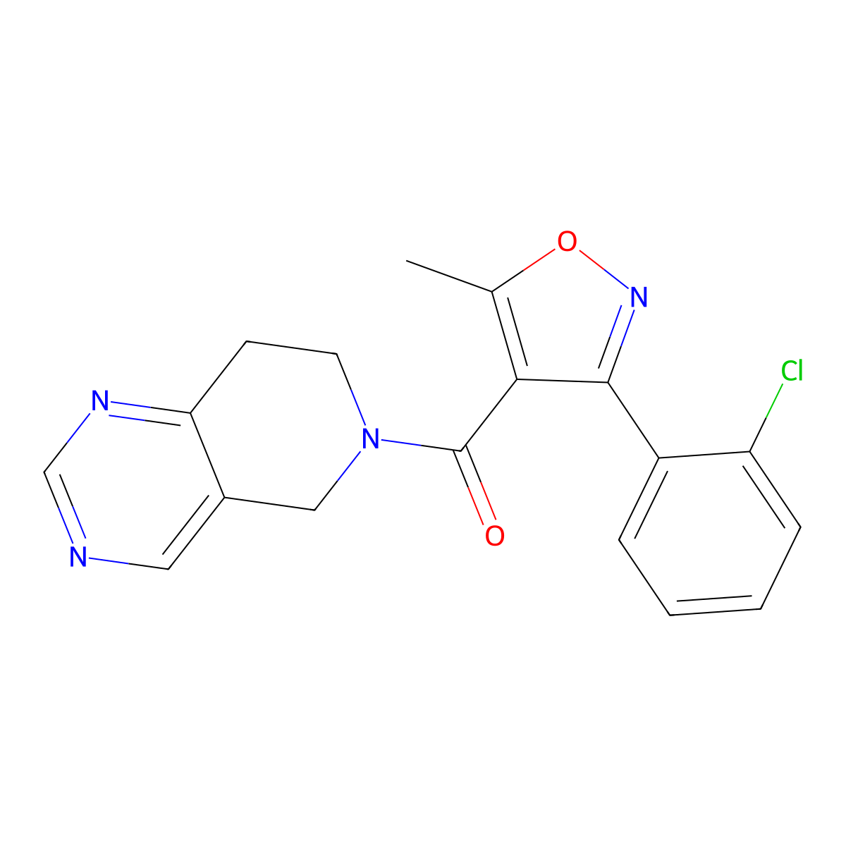 (3-(2-chlorophenyl)-5-methylisoxazol-4-yl)(7,8-dihydropyrido[4,3-d]pyrimidin-6(5H)-yl)methanone molecular structure, CAS 1797711-89-7