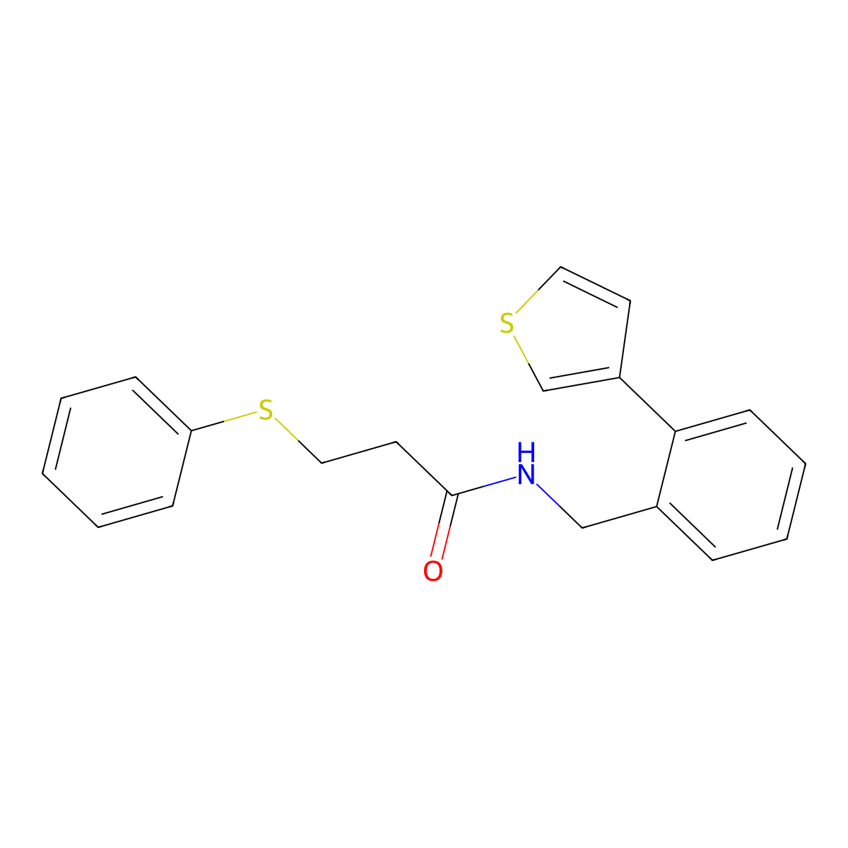 3-(phenylthio)-N-(2-(thiophen-3-yl)benzyl)propanamide molecular structure, CAS 1797713-41-7