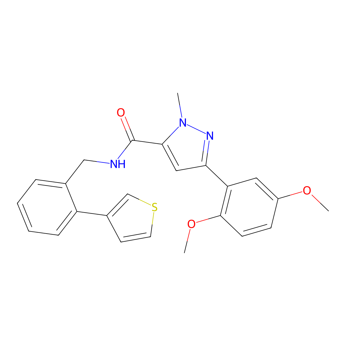3-(2,5-dimethoxyphenyl)-1-methyl-N-(2-(thiophen-3-yl)benzyl)-1H-pyrazole-5-carboxamide molecular structure, CAS 1797713-60-0