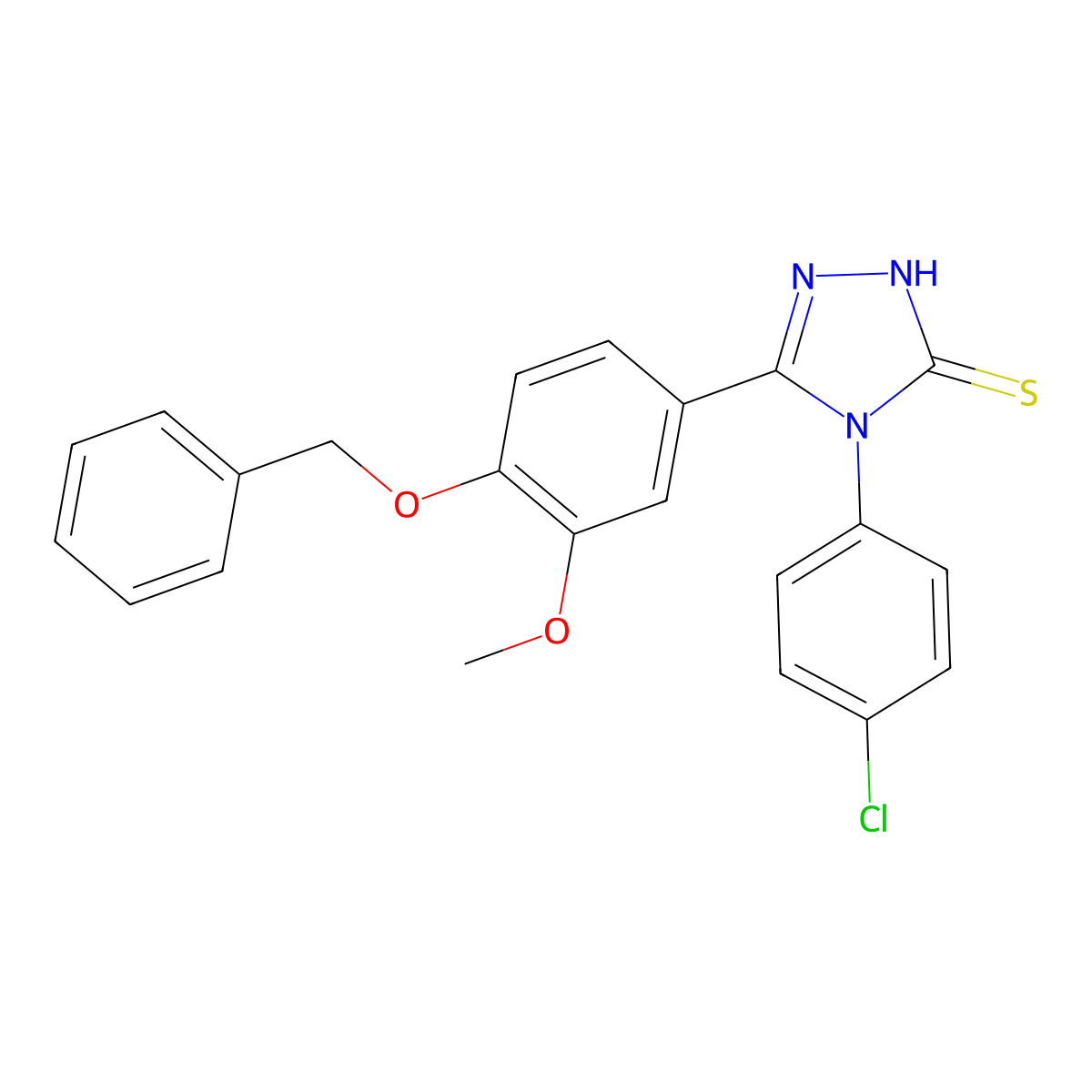 3-(4-Benzyloxy-3-methoxyphenyl)-4-(4-chlorophenyl)-1,2,4-triazoline-5-thione, 95% molecular structure, CAS 1797713-62-2