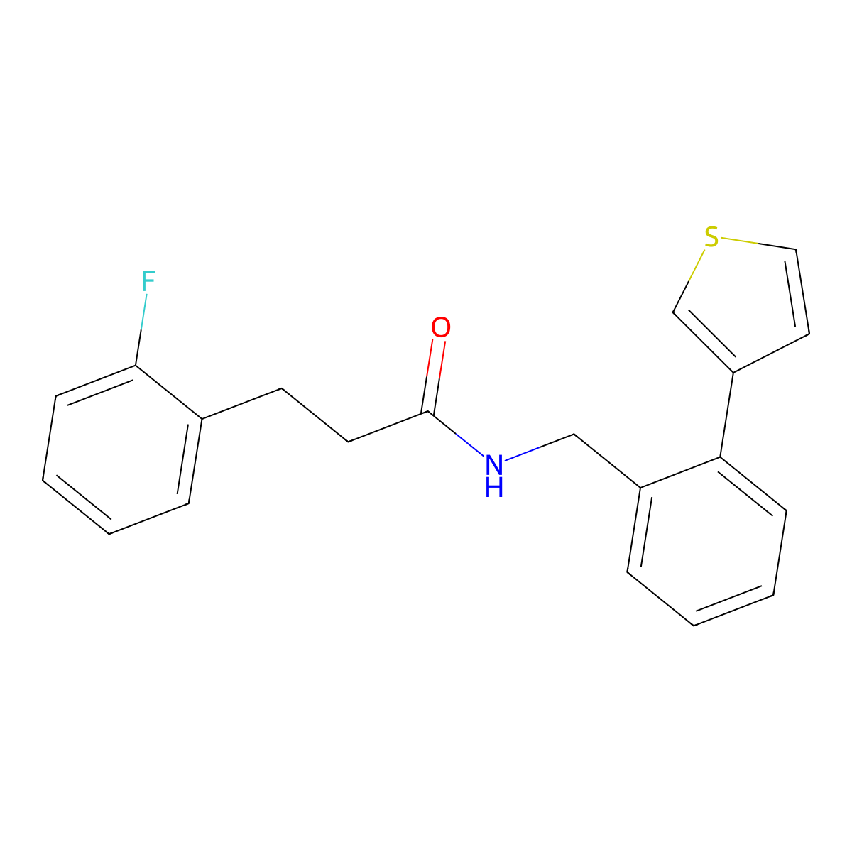 3-(2-fluorophenyl)-N-(2-(thiophen-3-yl)benzyl)propanamide molecular structure, CAS 1797713-65-5