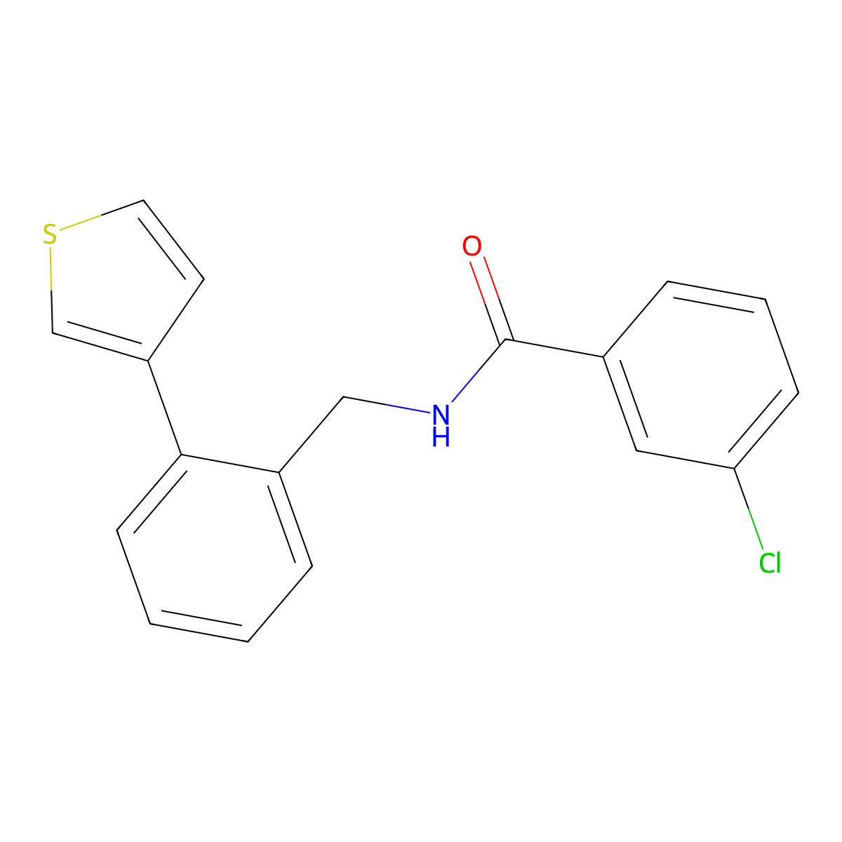 3-chloro-N-(2-(thiophen-3-yl)benzyl)benzamide molecular structure, CAS 1797713-77-9