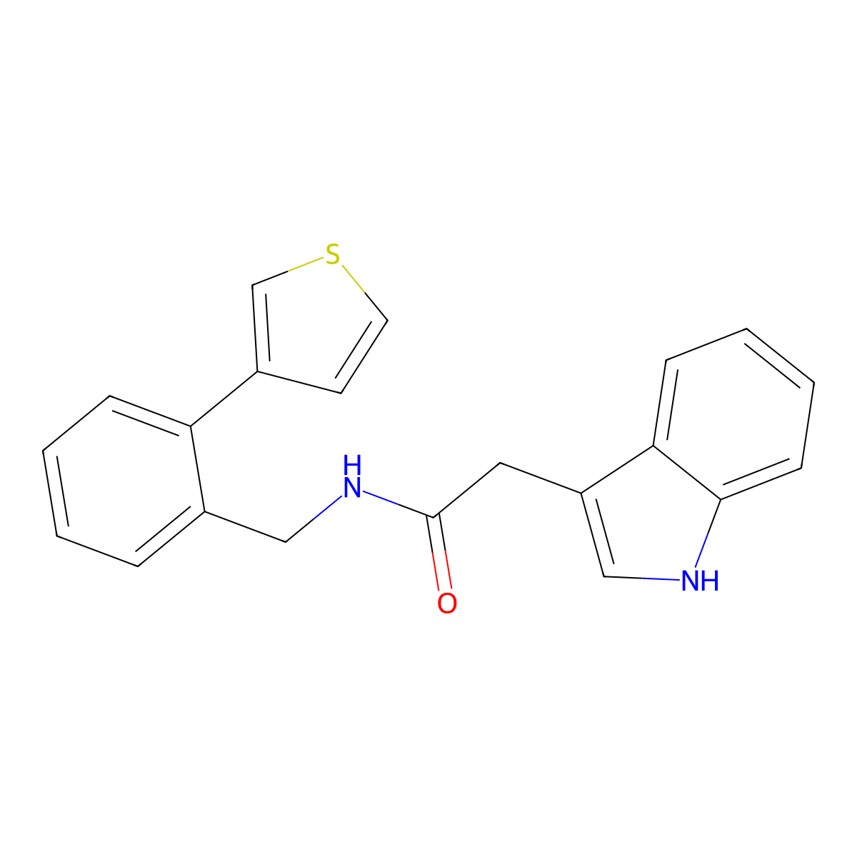 2-(1H-indol-3-yl)-N-(2-(thiophen-3-yl)benzyl)acetamide molecular structure, CAS 1797713-80-4