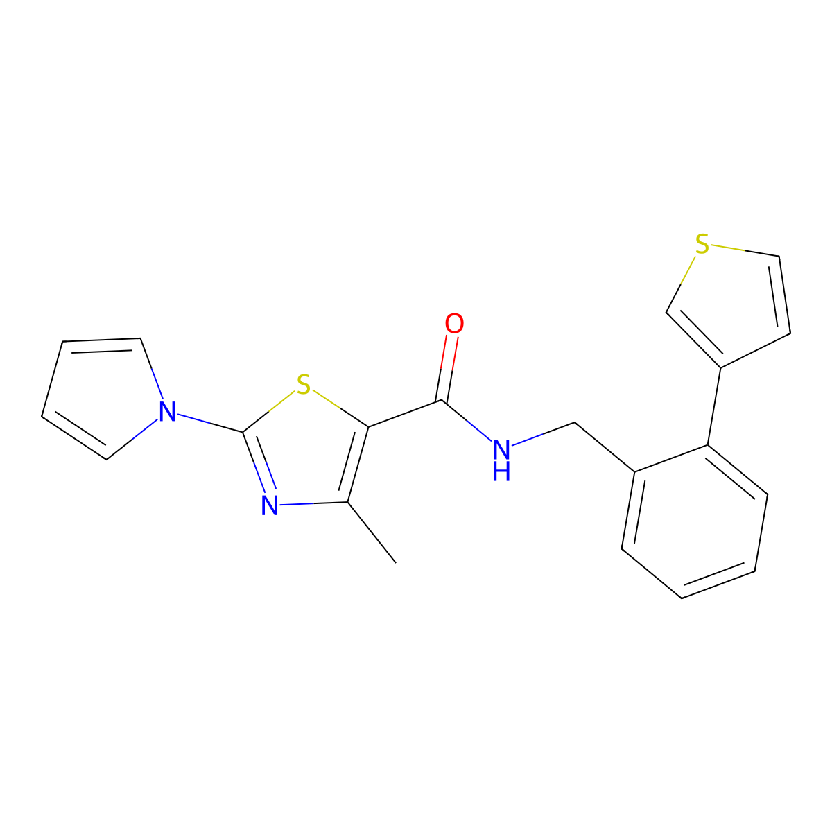 4-methyl-2-(1H-pyrrol-1-yl)-N-(2-(thiophen-3-yl)benzyl)thiazole-5-carboxamide molecular structure, CAS 1797713-88-2