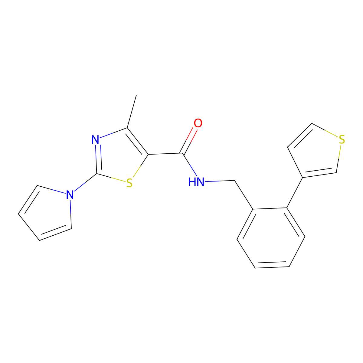 4-methyl-2-(1H-pyrrol-1-yl)-N-(2-(thiophen-3-yl)benzyl)thiazole-5-carboxamide molecular structure, CAS 1797713-88-2