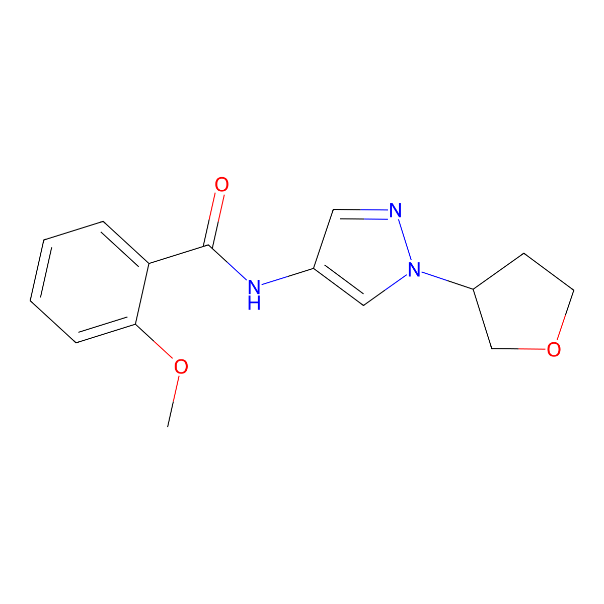 2-methoxy-N-(1-(tetrahydrofuran-3-yl)-1H-pyrazol-4-yl)benzamide molecular structure, CAS 1797714-27-2