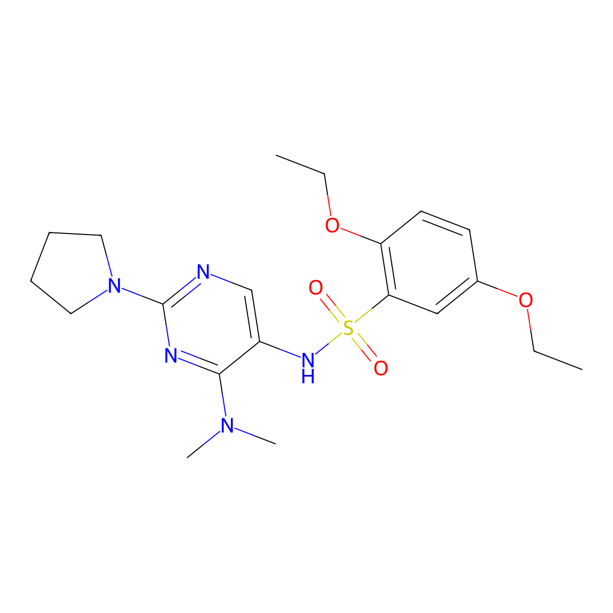 N-(4-(dimethylamino)-2-(pyrrolidin-1-yl)pyrimidin-5-yl)-2,5-diethoxybenzenesulfonamide molecular structure, CAS 1797715-28-6