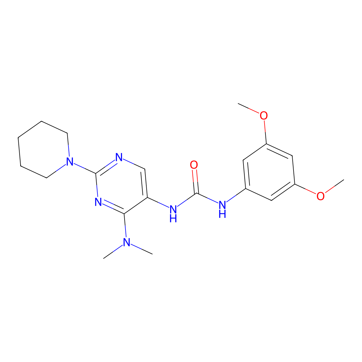 1-(3,5-Dimethoxyphenyl)-3-(4-(dimethylamino)-2-(piperidin-1-yl)pyrimidin-5-yl)urea molecular structure, CAS 1797715-33-3