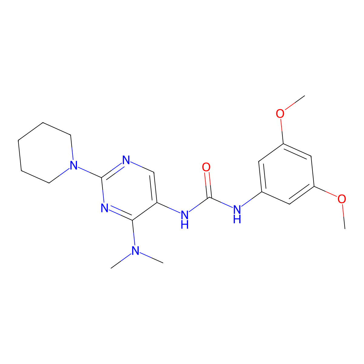1-(3,5-Dimethoxyphenyl)-3-(4-(dimethylamino)-2-(piperidin-1-yl)pyrimidin-5-yl)urea molecular structure, CAS 1797715-33-3