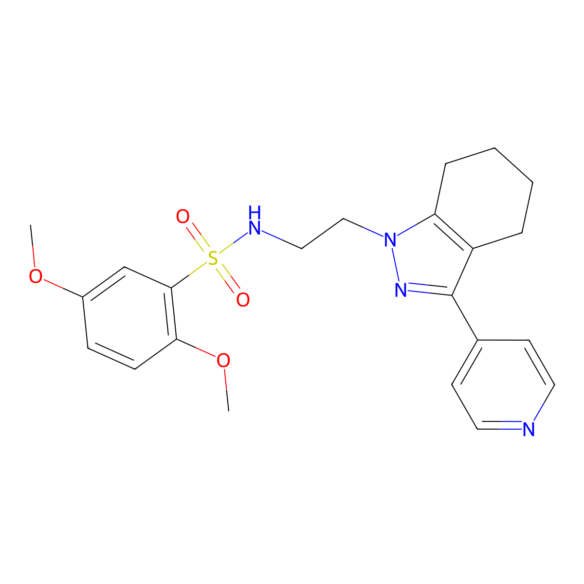 2,5-dimethoxy-N-(2-(3-(pyridin-4-yl)-4,5,6,7-tetrahydro-1H-indazol-1-yl)ethyl)benzenesulfonamide molecular structure, CAS 1797715-63-9
