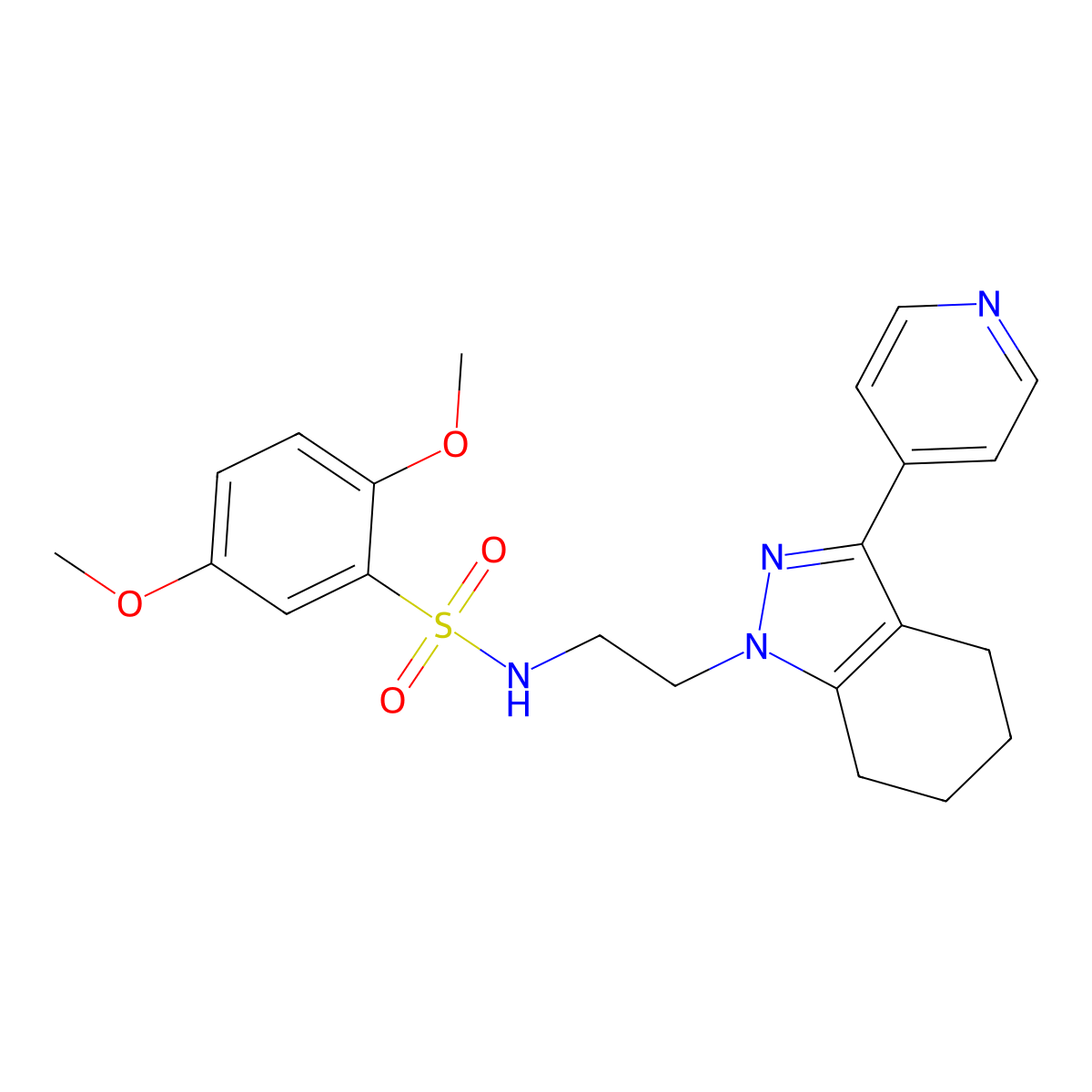 2,5-dimethoxy-N-(2-(3-(pyridin-4-yl)-4,5,6,7-tetrahydro-1H-indazol-1-yl)ethyl)benzenesulfonamide molecular structure, CAS 1797715-63-9