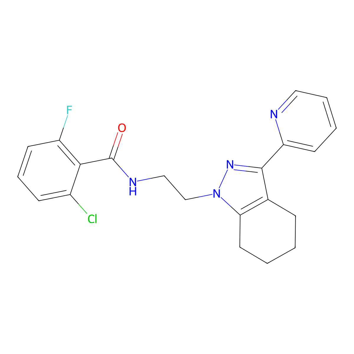 2-chloro-6-fluoro-N-{2-[3-(pyridin-2-yl)-4,5,6,7-tetrahydro-1H-indazol-1-yl]ethyl}benzamide molecular structure, CAS 1797715-67-3