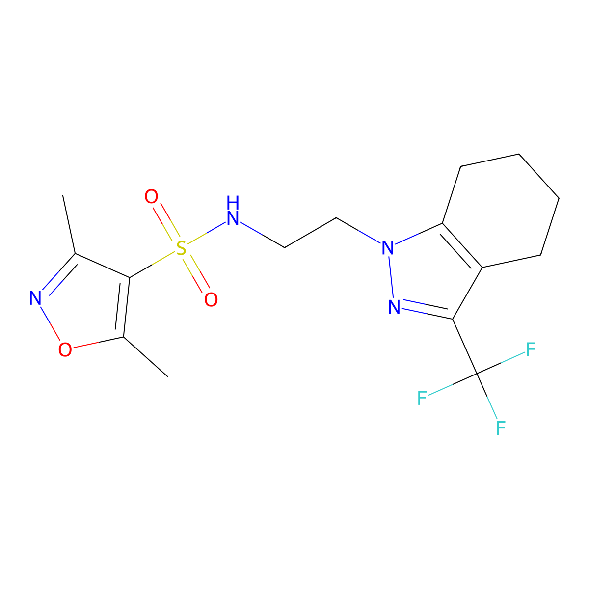 3,5-dimethyl-N-(2-(3-(trifluoromethyl)-4,5,6,7-tetrahydro-1H-indazol-1-yl)ethyl)isoxazole-4-sulfonamide molecular structure, CAS 1797716-02-9