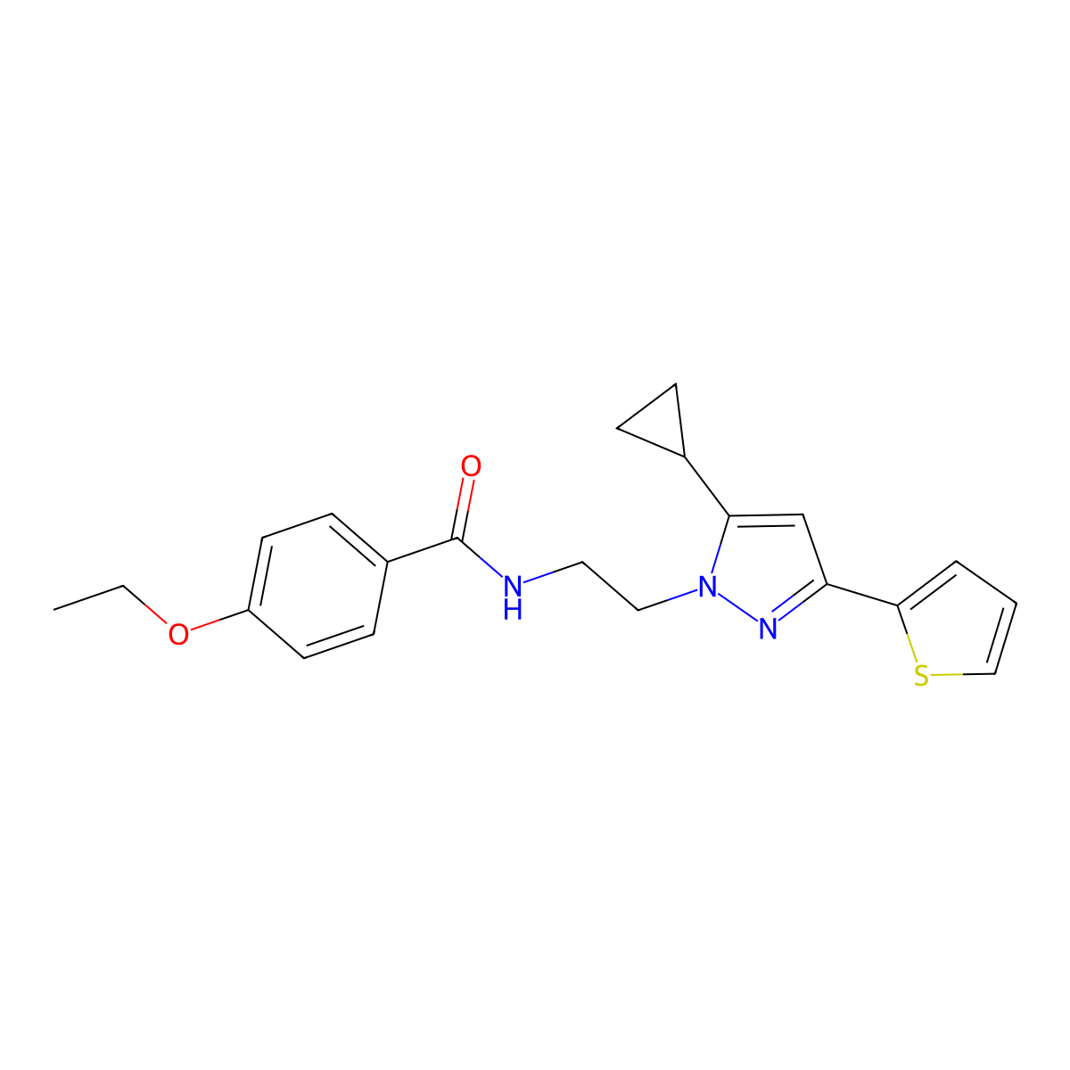 N-{2-[5-cyclopropyl-3-(thiophen-2-yl)-1H-pyrazol-1-yl]ethyl}-4-ethoxybenzamide molecular structure, CAS 1797716-16-5