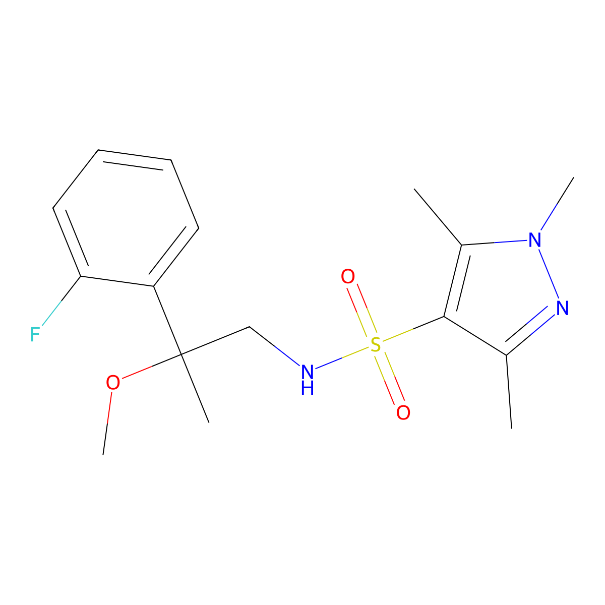 N-[2-(2-fluorophenyl)-2-methoxypropyl]-1,3,5-trimethyl-1H-pyrazole-4-sulfonamide molecular structure, CAS 1797716-27-8