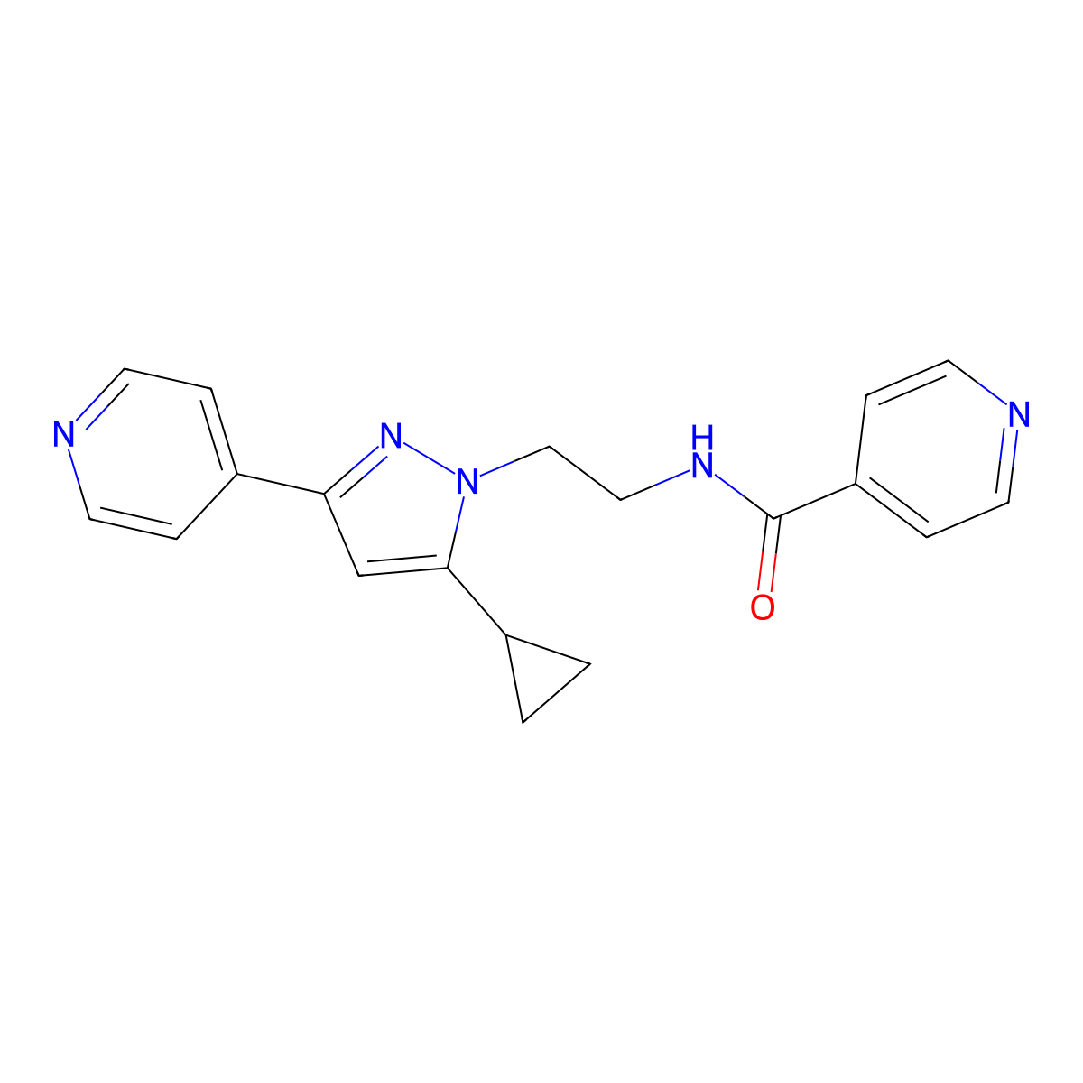 N-(2-(5-cyclopropyl-3-(pyridin-4-yl)-1H-pyrazol-1-yl)ethyl)isonicotinamide molecular structure, CAS 1797716-44-9