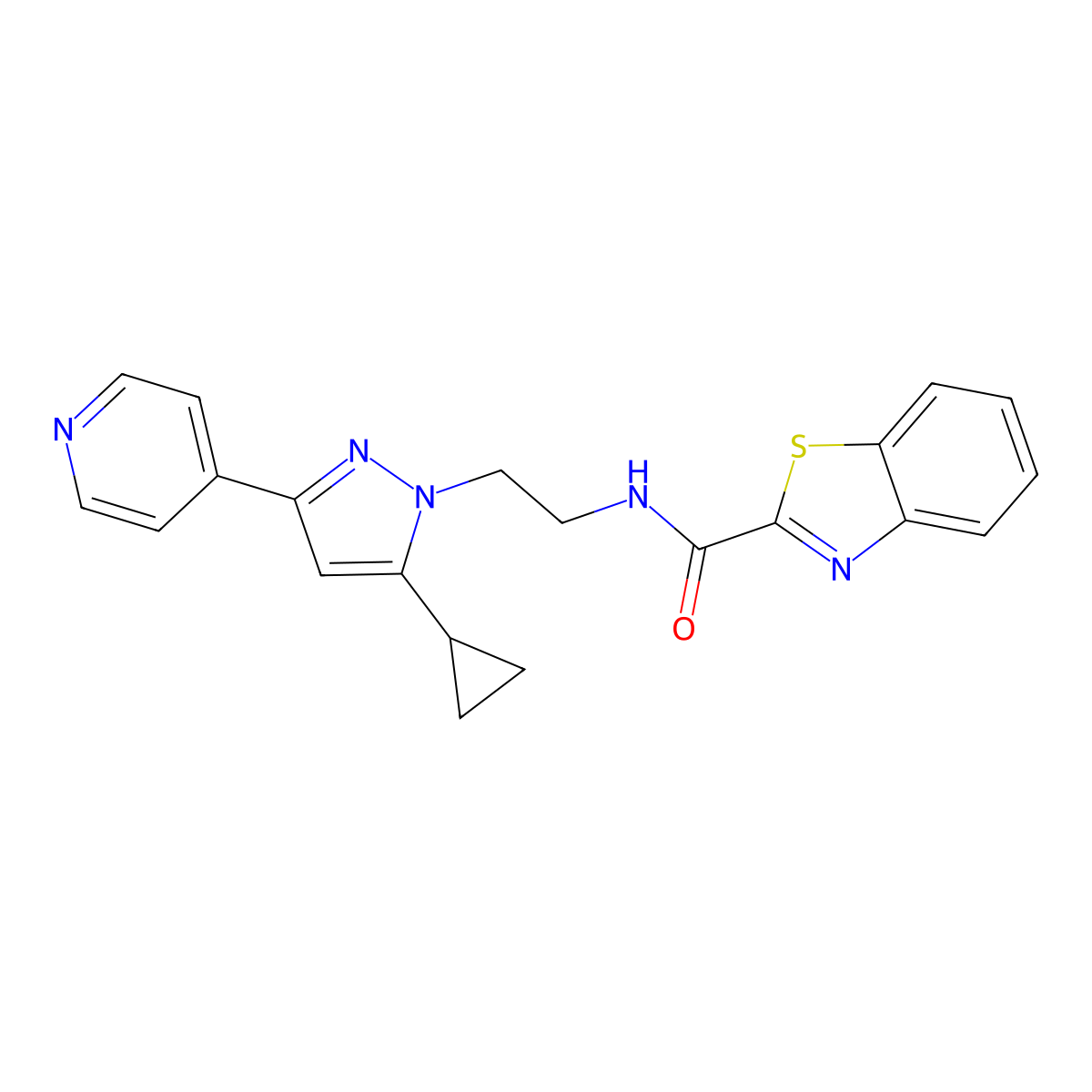 N-(2-(5-cyclopropyl-3-(pyridin-4-yl)-1H-pyrazol-1-yl)ethyl)benzo[d]thiazole-2-carboxamide molecular structure, CAS 1797716-54-1