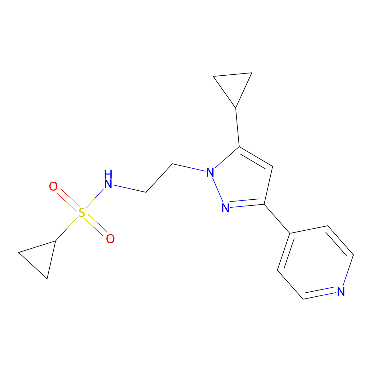 N-{2-[5-cyclopropyl-3-(pyridin-4-yl)-1H-pyrazol-1-yl]ethyl}cyclopropanesulfonamide molecular structure, CAS 1797716-73-4