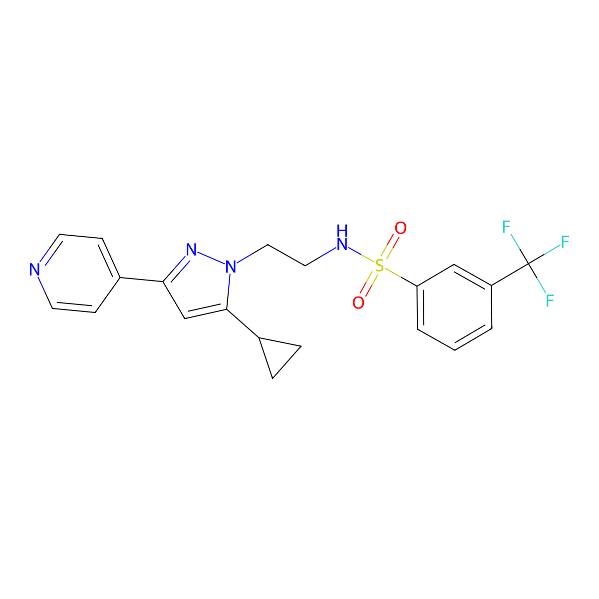 N-(2-(5-cyclopropyl-3-(pyridin-4-yl)-1H-pyrazol-1-yl)ethyl)-3-(trifluoromethyl)benzenesulfonamide molecular structure, CAS 1797716-93-8