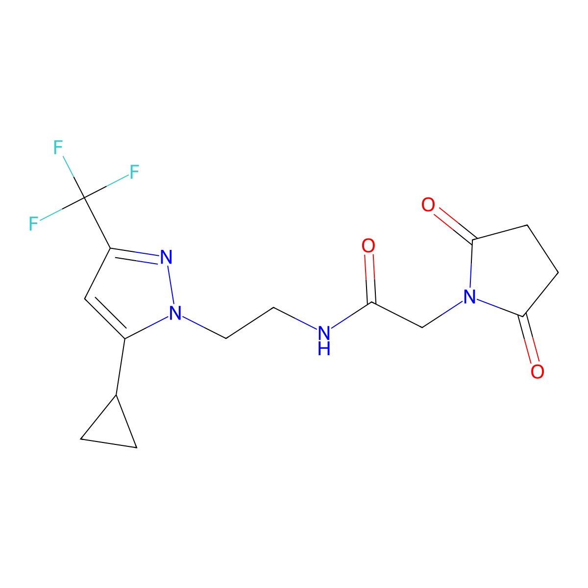 N-{2-[5-cyclopropyl-3-(trifluoromethyl)-1H-pyrazol-1-yl]ethyl}-2-(2,5-dioxopyrrolidin-1-yl)acetamide molecular structure, CAS 1797717-19-1