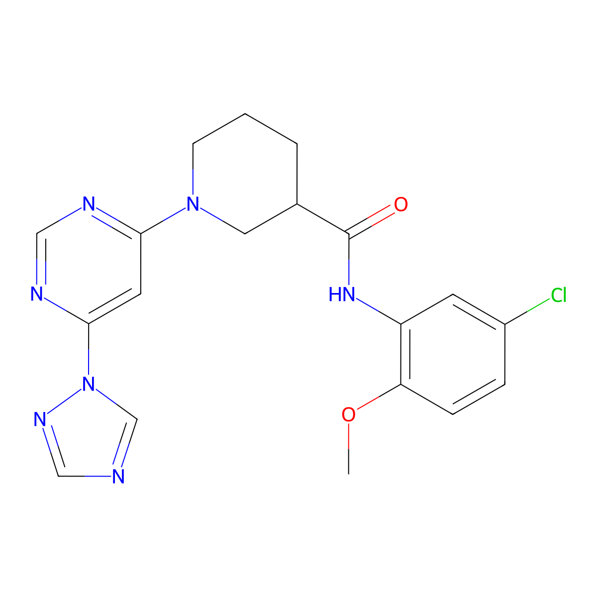1-(6-(1H-1,2,4-triazol-1-yl)pyrimidin-4-yl)-N-(5-chloro-2-methoxyphenyl)piperidine-3-carboxamide molecular structure, CAS 1797717-54-4