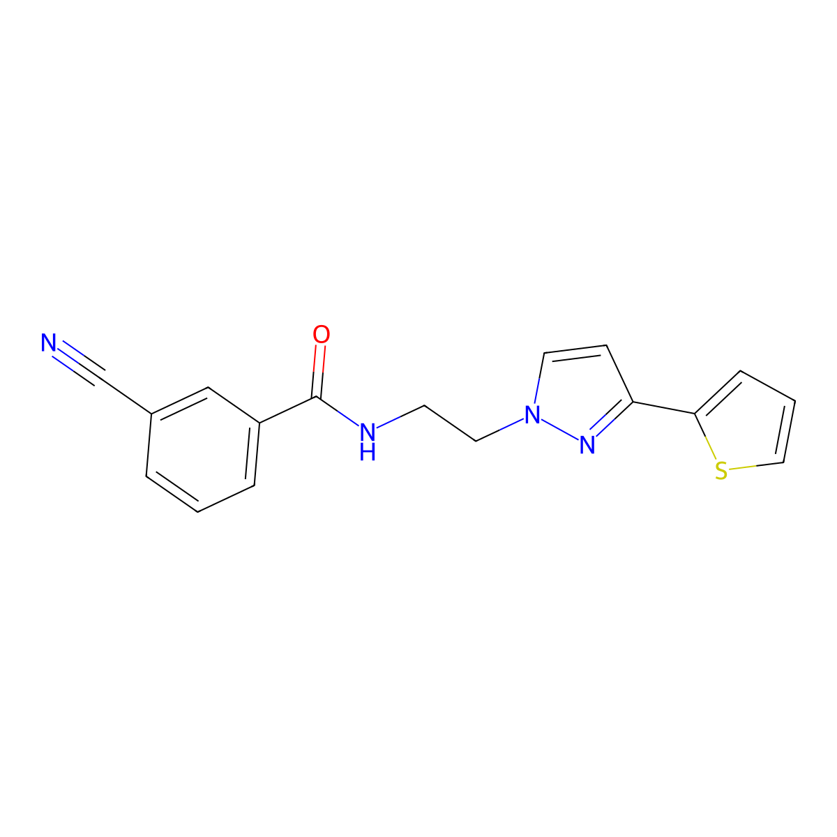 3-cyano-N-(2-(3-(thiophen-2-yl)-1H-pyrazol-1-yl)ethyl)benzamide molecular structure, CAS 1797717-61-3