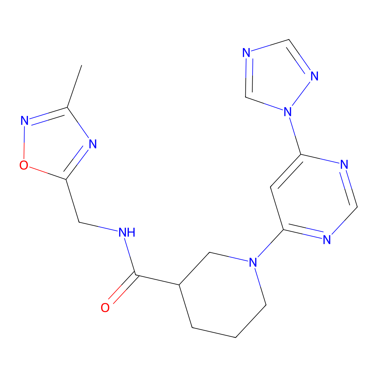 1-(6-(1H-1,2,4-triazol-1-yl)pyrimidin-4-yl)-N-((3-methyl-1,2,4-oxadiazol-5-yl)methyl)piperidine-3-carboxamide molecular structure, CAS 1797717-64-6