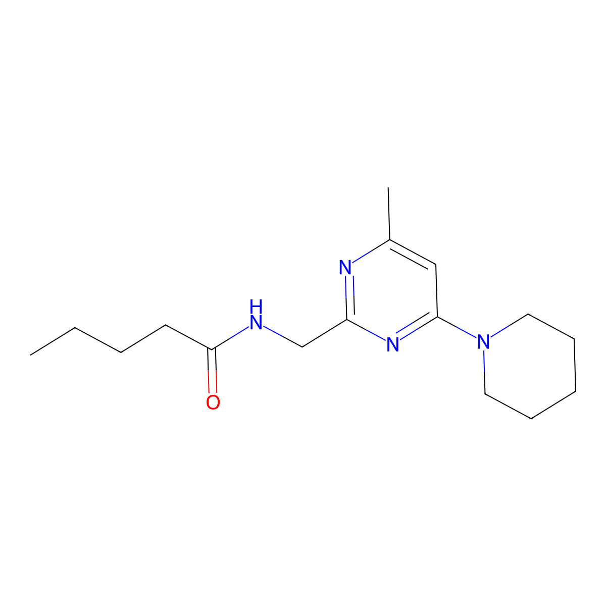 N-{[4-methyl-6-(piperidin-1-yl)pyrimidin-2-yl]methyl}pentanamide molecular structure, CAS 1797717-66-8