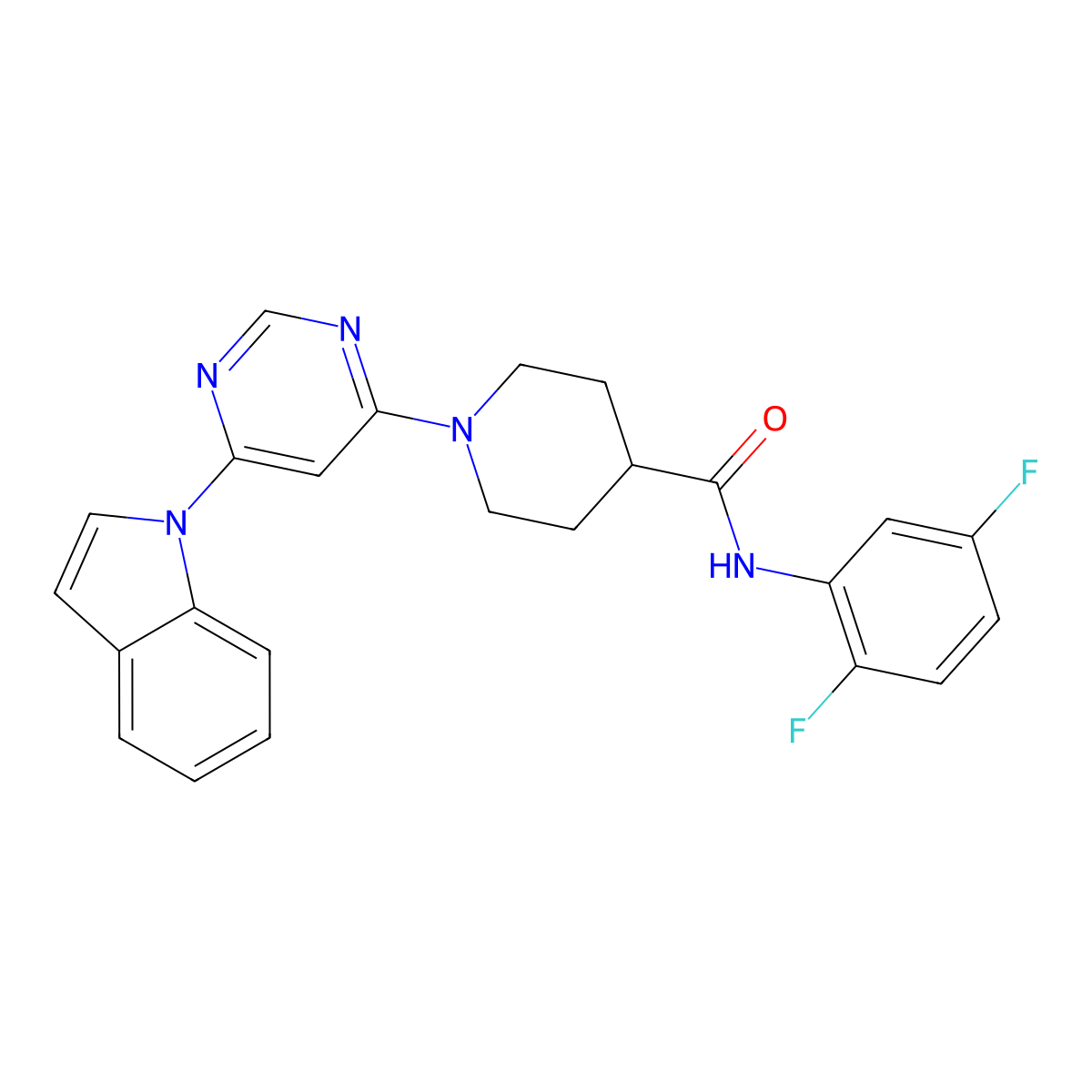 1-(6-(1H-indol-1-yl)pyrimidin-4-yl)-N-(2,5-difluorophenyl)piperidine-4-carboxamide molecular structure, CAS 1797717-69-1