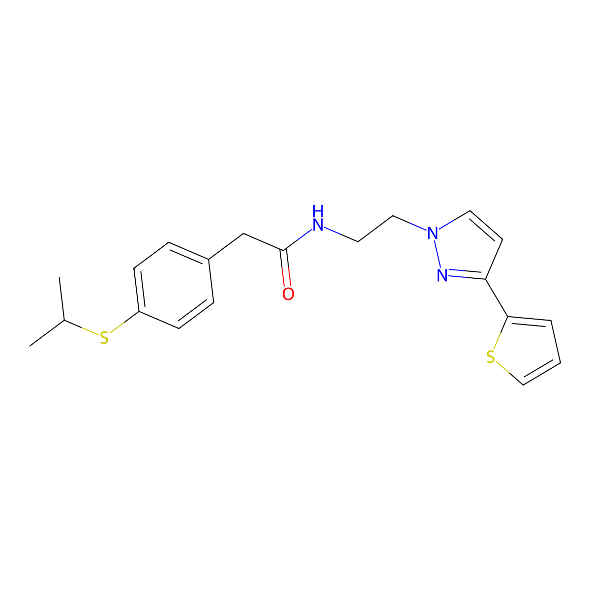 2-(4-(isopropylthio)phenyl)-N-(2-(3-(thiophen-2-yl)-1H-pyrazol-1-yl)ethyl)acetamide molecular structure, CAS 1797717-75-9