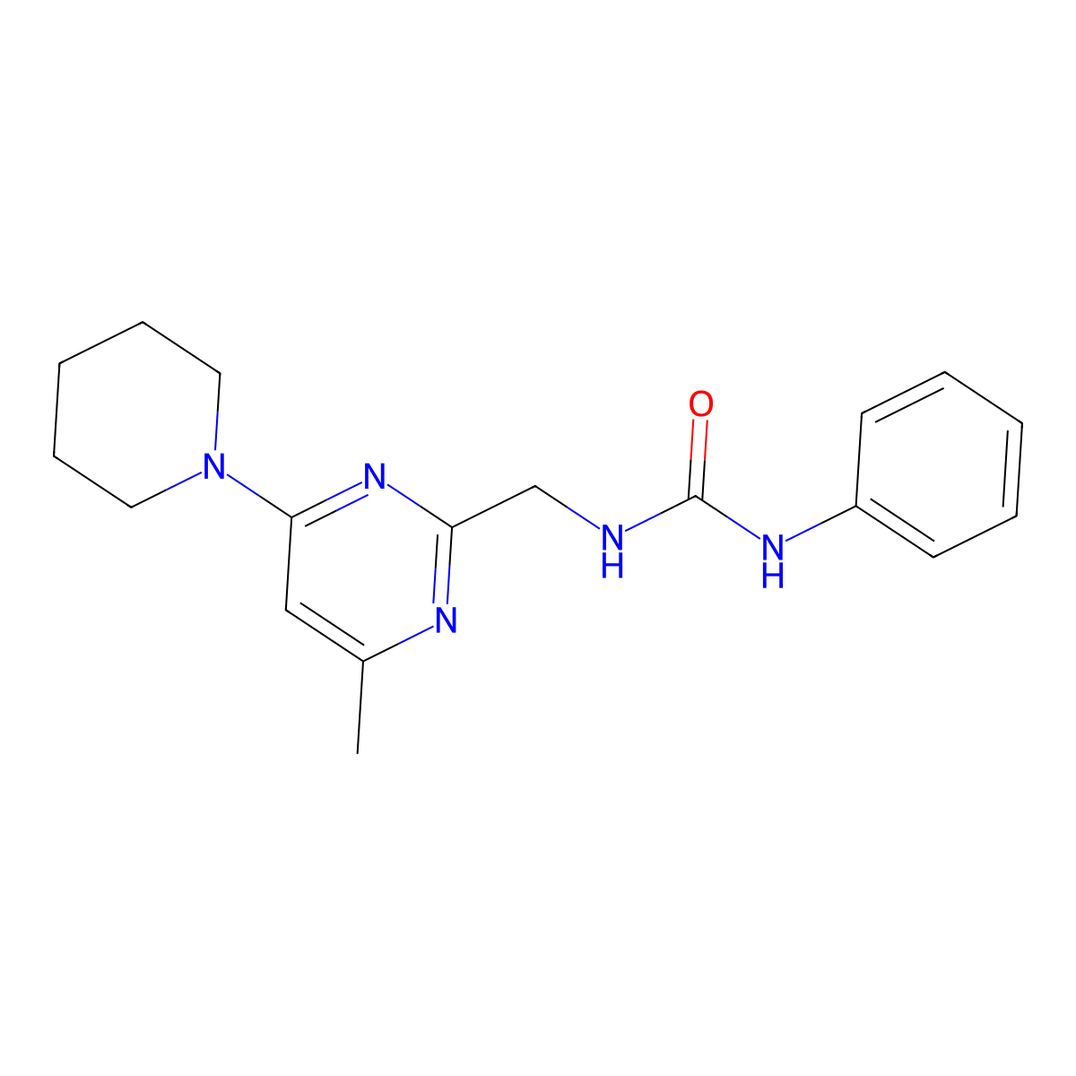 1-((4-Methyl-6-(piperidin-1-yl)pyrimidin-2-yl)methyl)-3-phenylurea molecular structure, CAS 1797717-77-1
