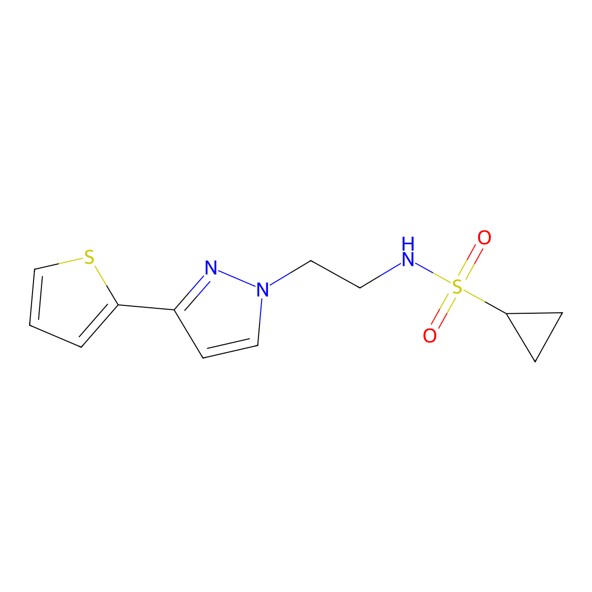 N-{2-[3-(thiophen-2-yl)-1H-pyrazol-1-yl]ethyl}cyclopropanesulfonamide molecular structure, CAS 1797717-80-6
