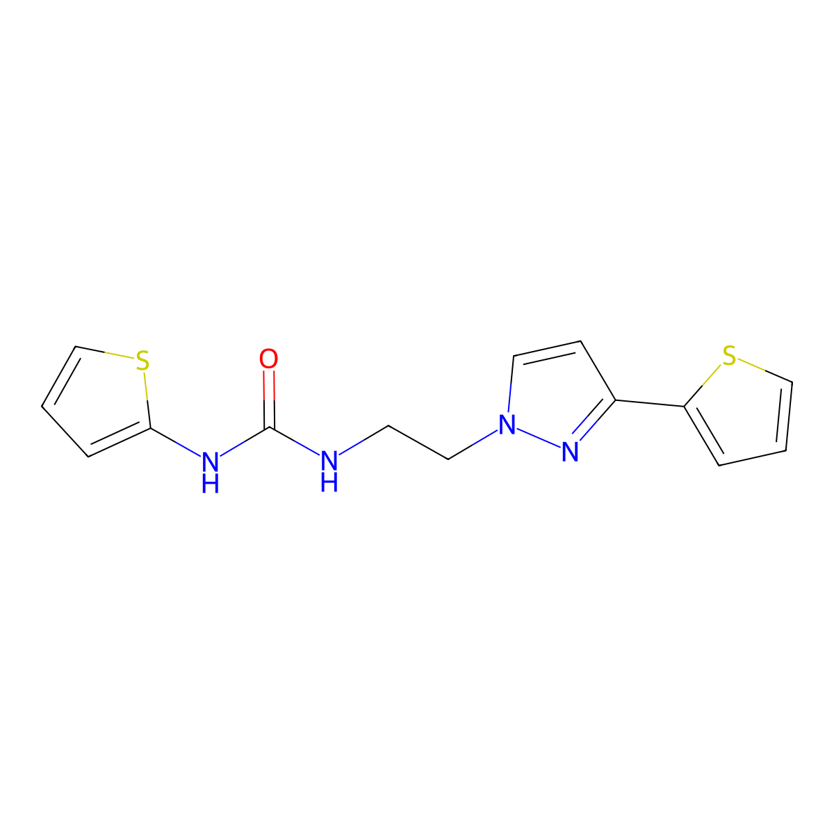 1-(thiophen-2-yl)-3-(2-(3-(thiophen-2-yl)-1H-pyrazol-1-yl)ethyl)urea molecular structure, CAS 1797717-87-3