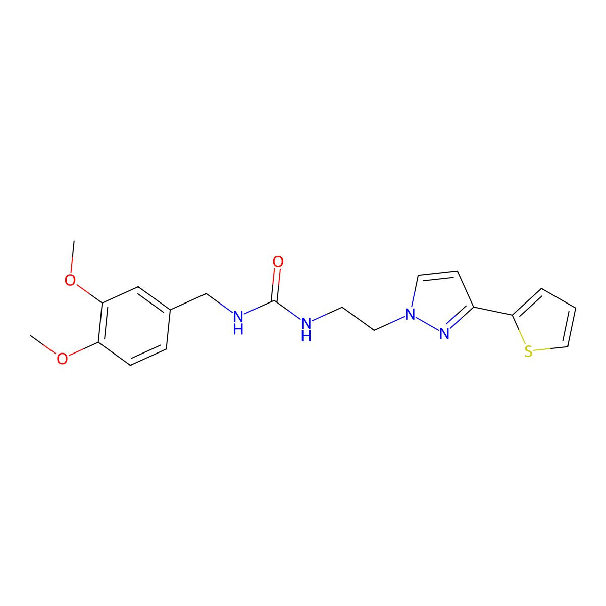 1-(3,4-dimethoxybenzyl)-3-(2-(3-(thiophen-2-yl)-1H-pyrazol-1-yl)ethyl)urea molecular structure, CAS 1797717-91-9