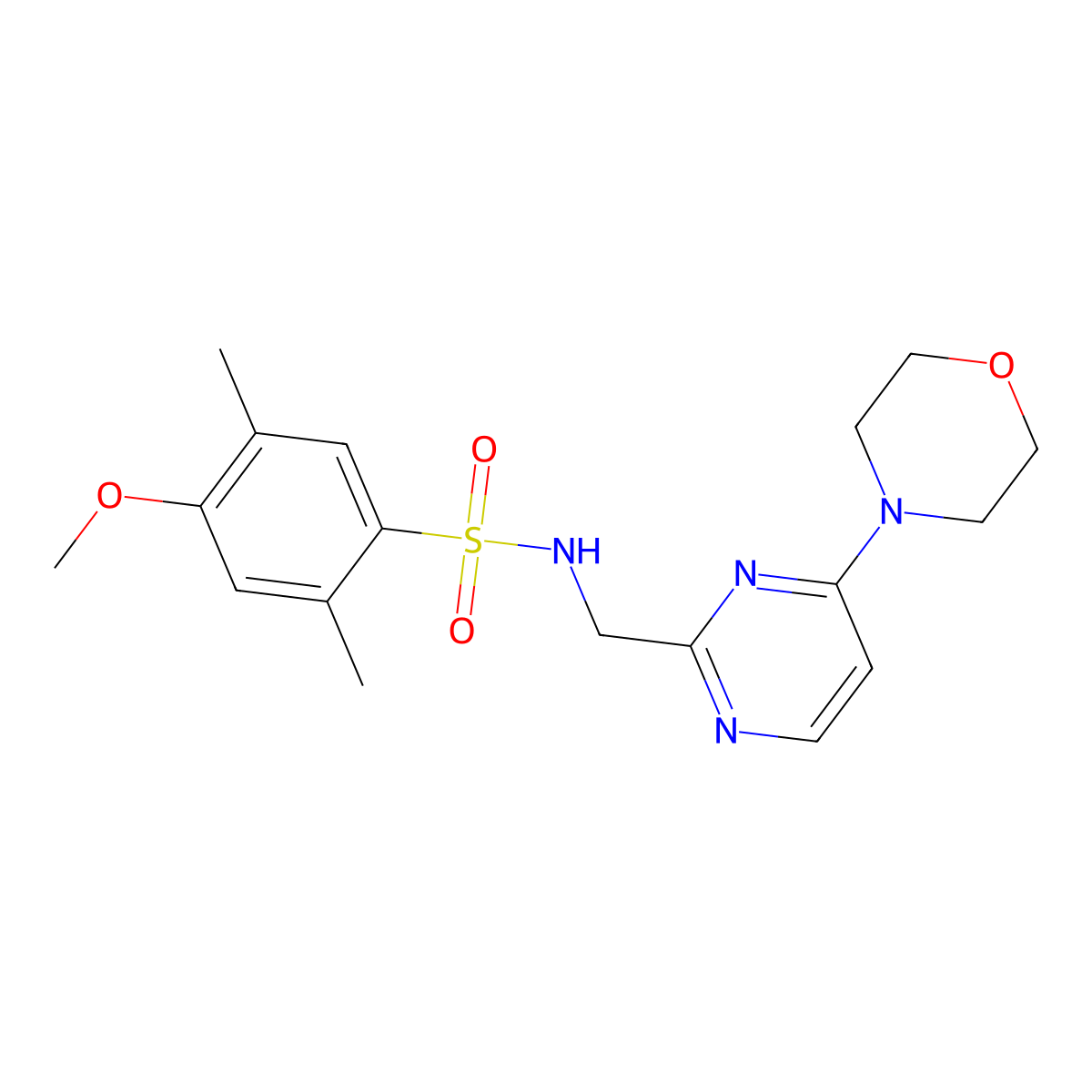 4-methoxy-2,5-dimethyl-N-((4-morpholinopyrimidin-2-yl)methyl)benzenesulfonamide molecular structure, CAS 1797718-16-1