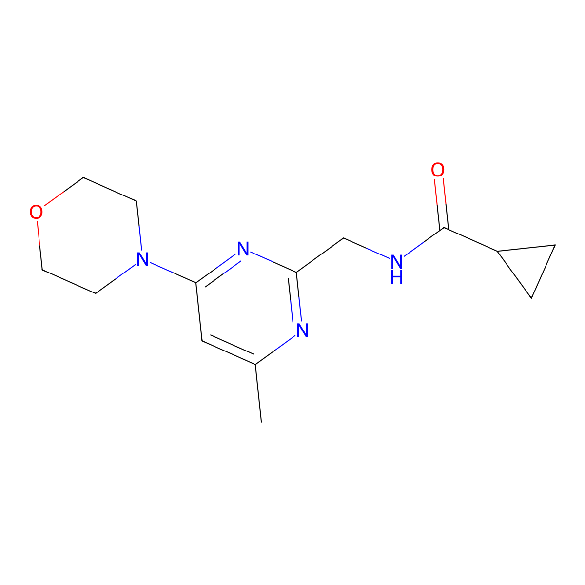 N-((4-methyl-6-morpholinopyrimidin-2-yl)methyl)cyclopropanecarboxamide molecular structure, CAS 1797718-41-2