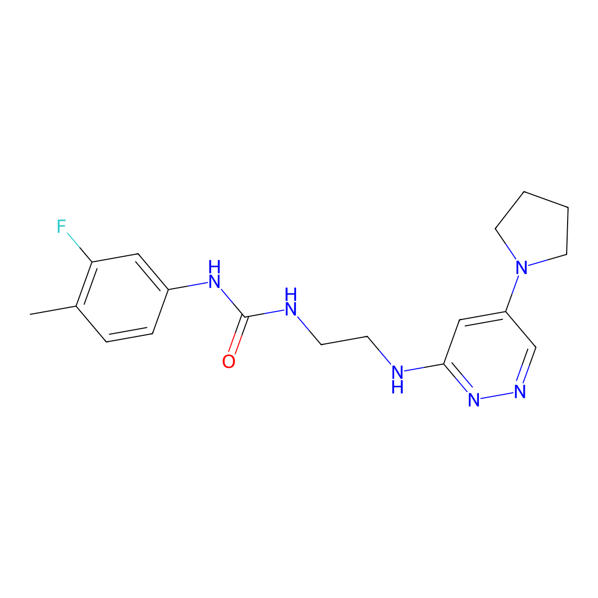 1-(3-Fluoro-4-methylphenyl)-3-(2-((5-(pyrrolidin-1-yl)pyridazin-3-yl)amino)ethyl)urea molecular structure, CAS 1797718-55-8