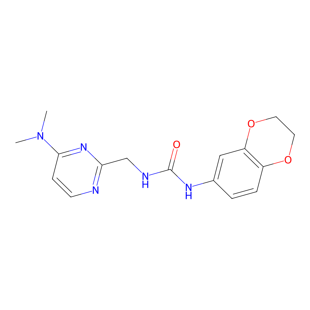 1-(2,3-Dihydrobenzo[b][1,4]dioxin-6-yl)-3-((4-(dimethylamino)pyrimidin-2-yl)methyl)urea molecular structure, CAS 1797719-25-5