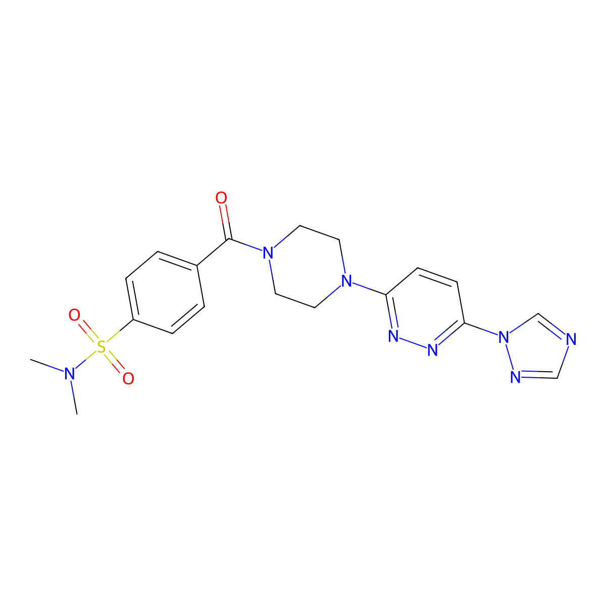 4-(4-(6-(1H-1,2,4-triazol-1-yl)pyridazin-3-yl)piperazine-1-carbonyl)-N,N-dimethylbenzenesulfonamide molecular structure, CAS 1797719-31-3