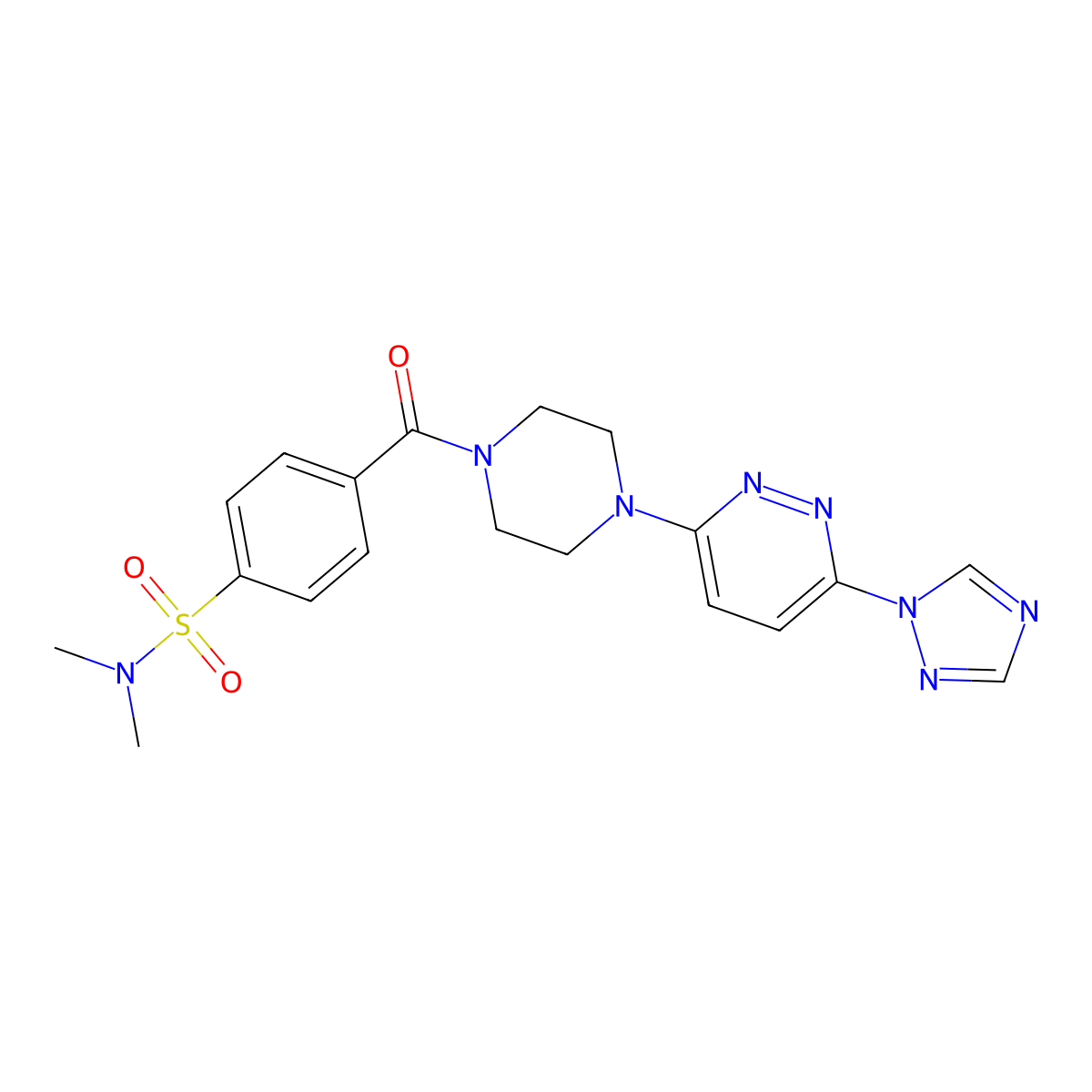 4-(4-(6-(1H-1,2,4-triazol-1-yl)pyridazin-3-yl)piperazine-1-carbonyl)-N,N-dimethylbenzenesulfonamide molecular structure, CAS 1797719-31-3