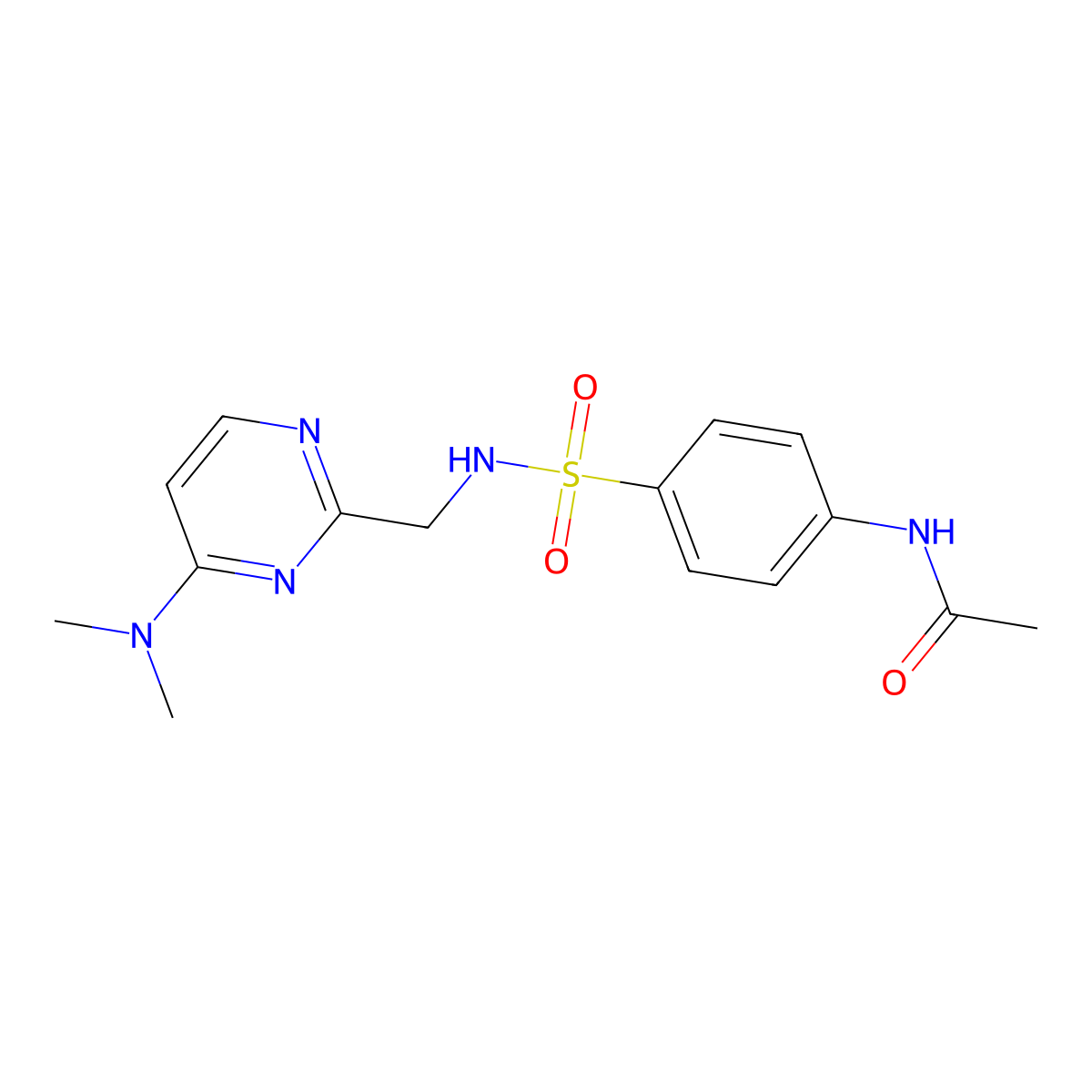 N-(4-(N-((4-(dimethylamino)pyrimidin-2-yl)methyl)sulfamoyl)phenyl)acetamide molecular structure, CAS 1797719-32-4