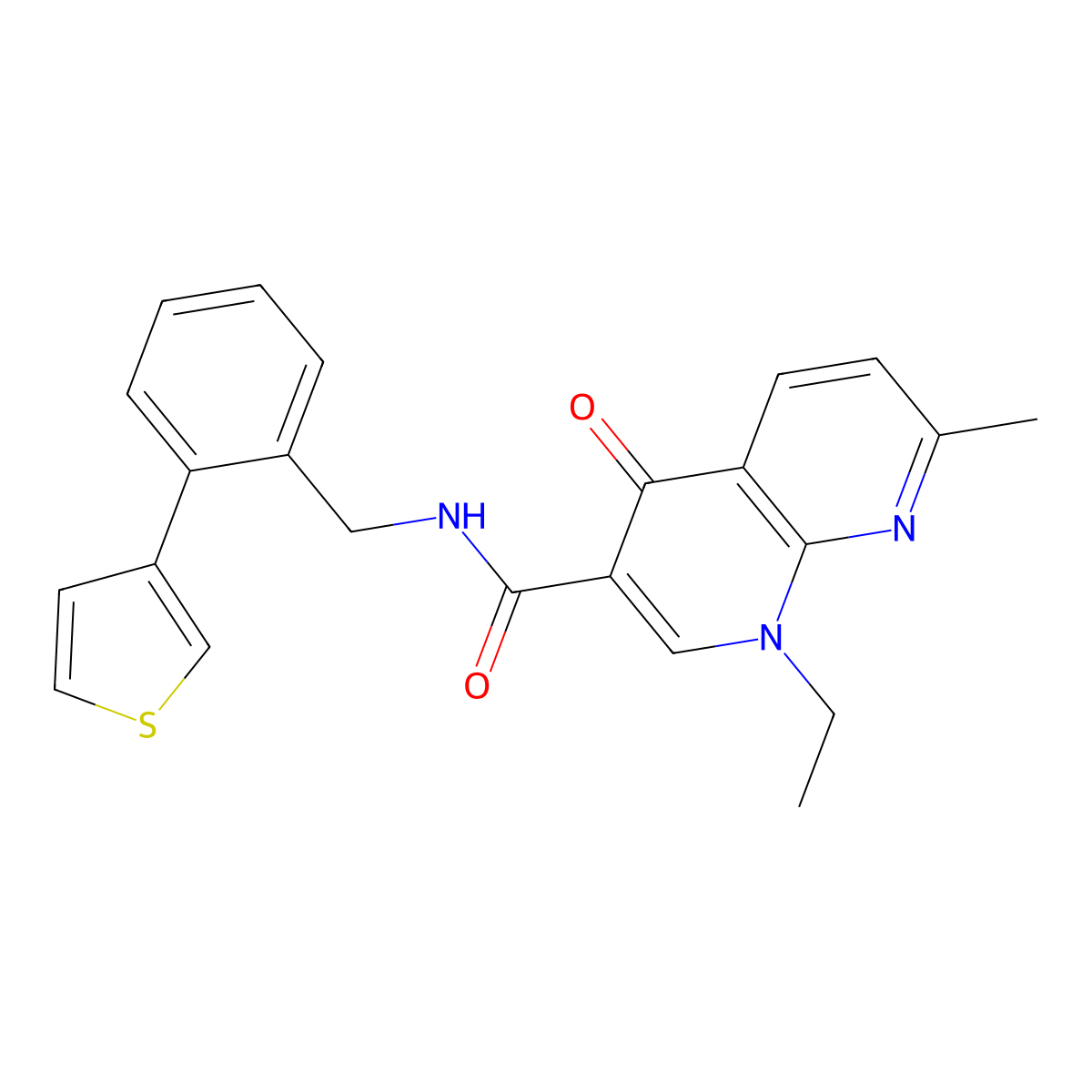 1-ethyl-7-methyl-4-oxo-N-(2-(thiophen-3-yl)benzyl)-1,4-dihydro-1,8-naphthyridine-3-carboxamide molecular structure, CAS 1797719-37-9