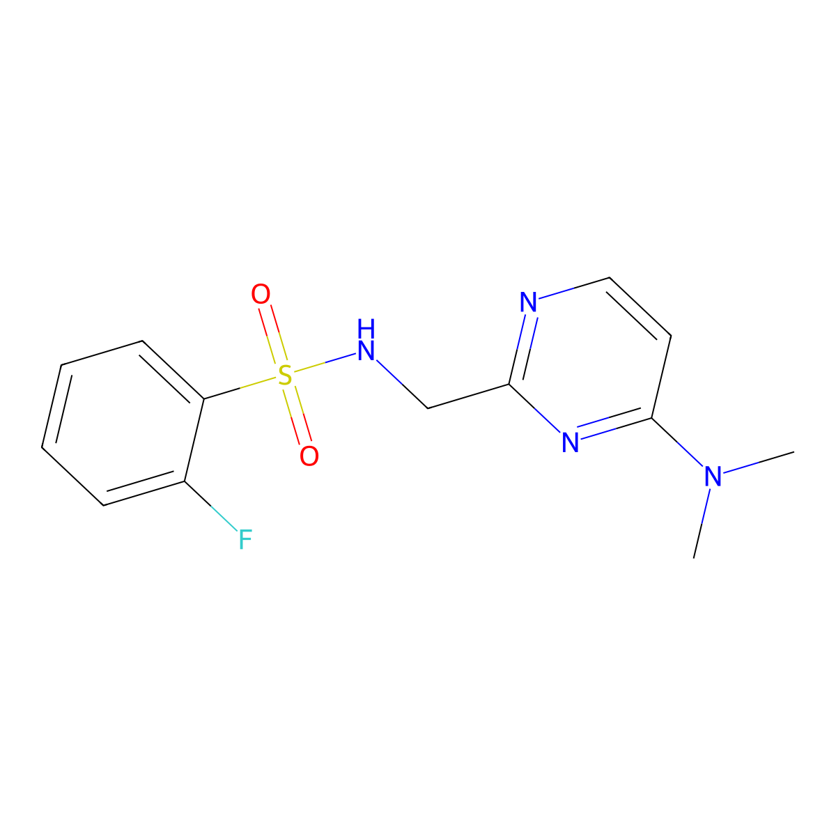 N-((4-(dimethylamino)pyrimidin-2-yl)methyl)-2-fluorobenzenesulfonamide molecular structure, CAS 1797719-39-1